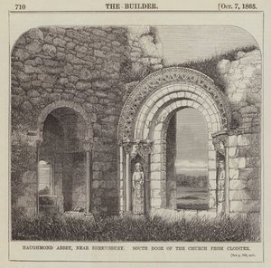 Haughmond Abbey, Shrewsbury közelében, a templom déli ajtaja a kolostorból (metszet) alkotó: English School