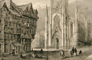 A West Bow vezetője az 1800-as évek közepén az Assembly Hall épületével, a Religious Tract Society által kiadott „Scottish Pictures”-ből alkotó: English School