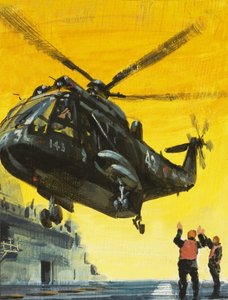 Hubschrauber landet auf Flugzeugträger