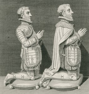 Henry Stuart, Lord Darnley és testvére, Charles Stuart, Lennox grófja anyjuk sírja előtt térdel a westminsteri apátságban, vésette Andrew Birrell, 1796 alkotó: English School