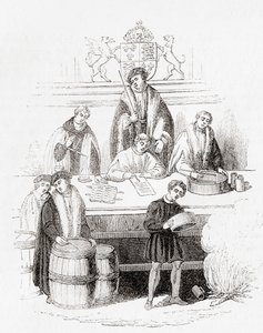 VII. Henrik súlyok és mértékek tárgyalása a kincstárnál 1497-ben, Ó-Angliából: Képi Múzeum, kocsma. 1847 alkotó: English School