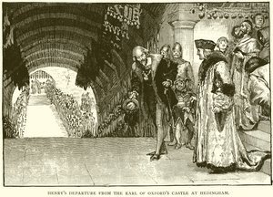 Henrys indulás az Earl of Oxfords kastélyból Hedinghamben alkotó: English School