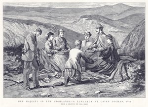 Őfelsége a Felföldön – Ebéd Cairn Lochanban, 1861 alkotó: English School