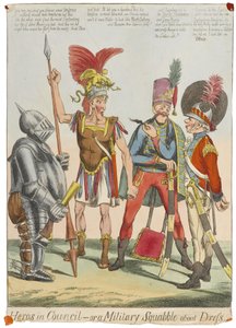 „Hősök a Tanácsban – avagy katonai civakodás az öltözködésről”, 1820 körül (színes metszet) alkotó: English School