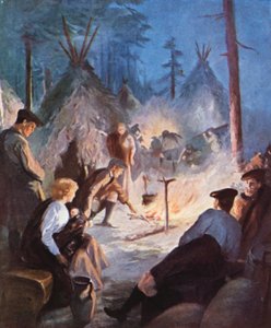 Felföldi telepesek táborozása a Prince Edward-sziget partjainál alkotó: English School