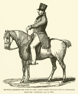 Ő Királyi Fensége, York hercege, legutóbbi newmarketi látogatása során, az Observerből, 1827. január 8-án (metszet) alkotó: English School