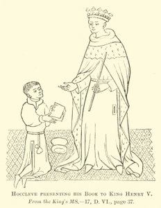 Hoccleve bemutatja könyvét V. Henrik királynak alkotó: English School