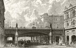 Holborn Viadukt, a "London Pictures: Drawed with Pen and Pencil", Richard Lovett tiszteletes, megjelent 1890-ben. alkotó: English School