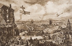 Holding up a German Attack, Armentieres, Belgium, illusztráció H.G. Wells „The Outline of History” II. kötetéből, 1920-ban megjelent alkotó: English School