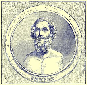 Homérosz, illusztráció a The Illustrated History of the World-ből, megjelent 1880 körül (digitálisan javított kép) alkotó: English School