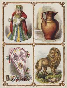 Bálvány, korsó, sárkány, oroszlán (színes litográfia) alkotó: English School