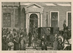 Lord Beaconsfield betegsége: aggódó érdeklődők a londoni Curzon Streeten alkotó: English School