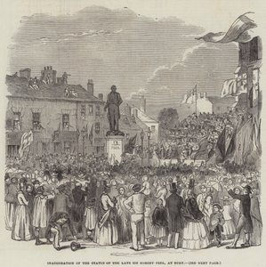 A néhai Sir Robert Peel szobrának felavatása Buryben (metszet) alkotó: English School