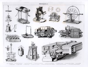 A villamos energia felfedezésével és használatával kapcsolatos műszerek, 1-től 15-ig, No.1 Elektroforus; 2. sz. kondenzációs elektroszkóp; No.3 Leyden Jar and Pith Balls; No.4 hengeres súrlódó gép; No.5 alkotó: English School