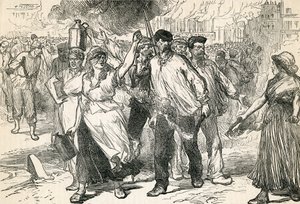 A Párizs utcáit pusztító felkelők a Cassells Illustrated History, 1872-ből alkotó: English School