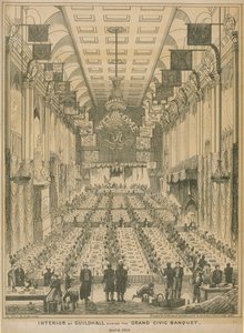 A Céhház belseje a nagyszabású polgári lakoma idején, 1837. november 9. alkotó: English School