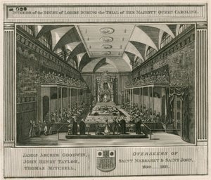 A Lordok Házának belseje, Caroline királyné őfelsége tárgyalása alatt alkotó: English School