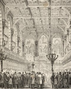 A Lordok Házának belseje, William Hickman Smith Aubrey (1858-1916) „Anglia nemzeti és hazai története” című könyvéből, London, 1890 körül alkotó: English School