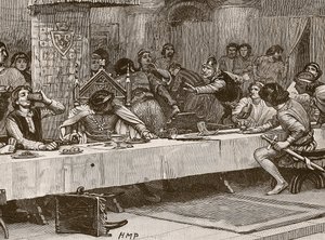 Megszakító Balliols karácsonyi vacsora, illusztráció a Cassells Illustrated History of Englandből (szépia fotó) alkotó: English School