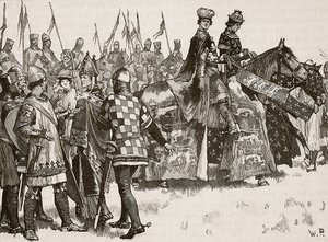 Interjú Becket és Henrik király között, a Cassells Illustrated History of England illusztrációja (szépia fotó) alkotó: English School
