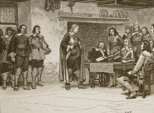 Interjú Charles és Denbigh grófja között, a Cassells Illustrated History of England illusztrációja (szépia fotó) alkotó: English School