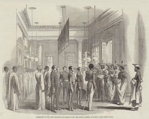 Interjú Ceylon új kormányzójával a bennszülött főnökökkel, Kandyban (metszet) alkotó: English School