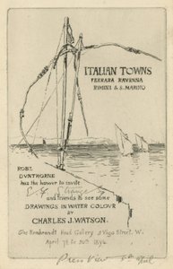 Einladung zu einer Ausstellung von Aquarellzeichnungen von Charles J Watson von English School