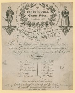 Meghívó a Clerkenwell Jótékonysági Iskola vacsorájára alkotó: English School