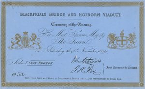 Meghívó a Blackfriars Bridge és a Holborn-viadukt megnyitására alkotó: English School