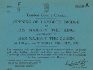 Meghívó a Lambeth híd megnyitójára alkotó: English School