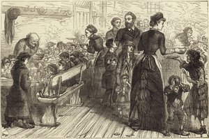 Ír pörkölt vacsora szegényeknek a Conder Street Mission Hallban alkotó: English School