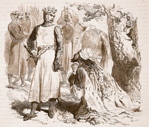 A ciprusi Izsák lánya szabadon bocsátásáért könyörög, illusztráció a Cassells Illustrated History of England-ből (szépia fotó) alkotó: English School