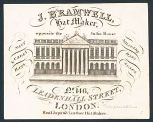 J Bramwell, kalapkészítő, kereskedelmi kártya alkotó: English School