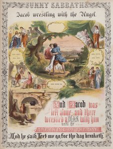 Jákob birkózik az angyallal (színes metszet) alkotó: English School