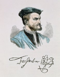 Jacques Cartier (1491-1557) illusztrációja az „Amerika narratív és kritikai története” IV. kötetéből, 1886 (későbbi színezés) alkotó: English School