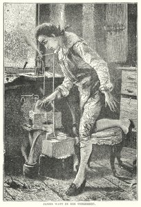 James Watt a műhelyében (metszet) alkotó: English School