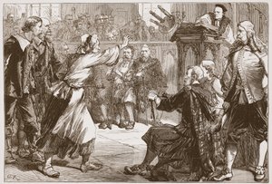Janet Geddes az edinburgh-i dékánhoz dobálja a székét, illusztrációja James Aitken Wylie (1808-1890) A protestantizmus története című könyvéből, pub. 1878 alkotó: English School