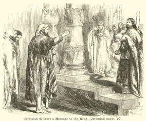 Jeremiás üzenetet közöl a királynak, Jeremiás, xxxvi, 29 alkotó: English School