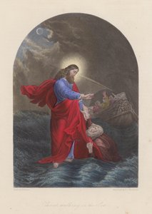Jézus Krisztus sétál a Galileai-tengeren (színes metszet) alkotó: English School