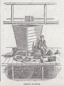 Fúrógép, cornwalli rézbánya (metszet) alkotó: English School