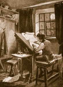 Johann Sebastian Bach zenét másol a holdfényben alkotó: English School