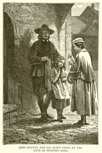 John Bunyan és vak gyermeke a bedfordi börtön kapujában alkotó: English School