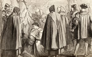 John Fritht máglyára akarják égetni eretnekség miatt 1533-ban, 1865 körül (fametszet) alkotó: English School