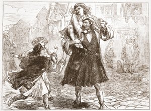 John Luther iskolába viszi a fiát, illusztráció: James Aitken Wylie (1808-1890) A protestantizmus története című könyvéből, pub. 1878 alkotó: English School