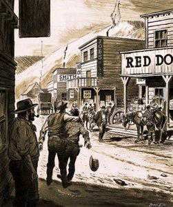 John Sutter felfedezte az aranyat a Sacramento-völgyben, és 1847-ben elindította a nagy kaliforniai aranylázat (guache papíron) alkotó: English School