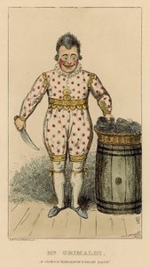 Joseph Grimaldi bohócként a Harlequinben és a Friar Baconban alkotó: English School
