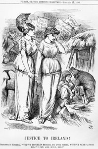Igazságszolgáltatás Írországnak!, Joseph Swain metszete, Punchból, 1880. január 17. alkotó: English School