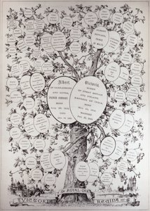 Kulcs a genealógiai fához, Viktória királynő (1819-1901) leszármazottait mutatja be a The Illustrated London News-ból, 1887. március 12. alkotó: English School