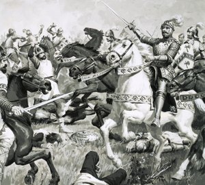 Artúr király elsöprő győzelemre vezette a briteket a szászok ellen. alkotó: English School