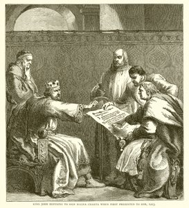 János király megtagadta a Sign Magna Chartát, amikor először bemutatták neki, 1215-ben alkotó: English School